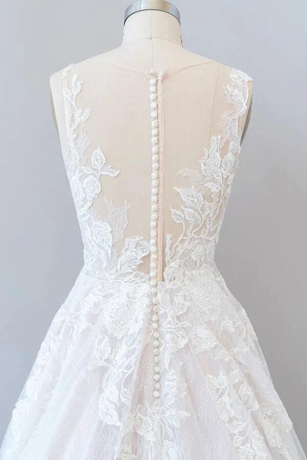 Illusion Appliques Tulle A-line Wedding Dress (ZD13917)