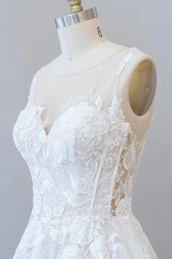 Illusion Appliques Tulle A-line Wedding Dress (ZD13917)