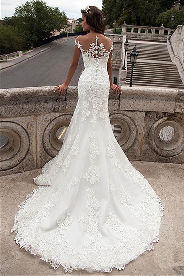 Illusion Neckline Lace Mermaid Long Wedding Dresses (ZD15457)
