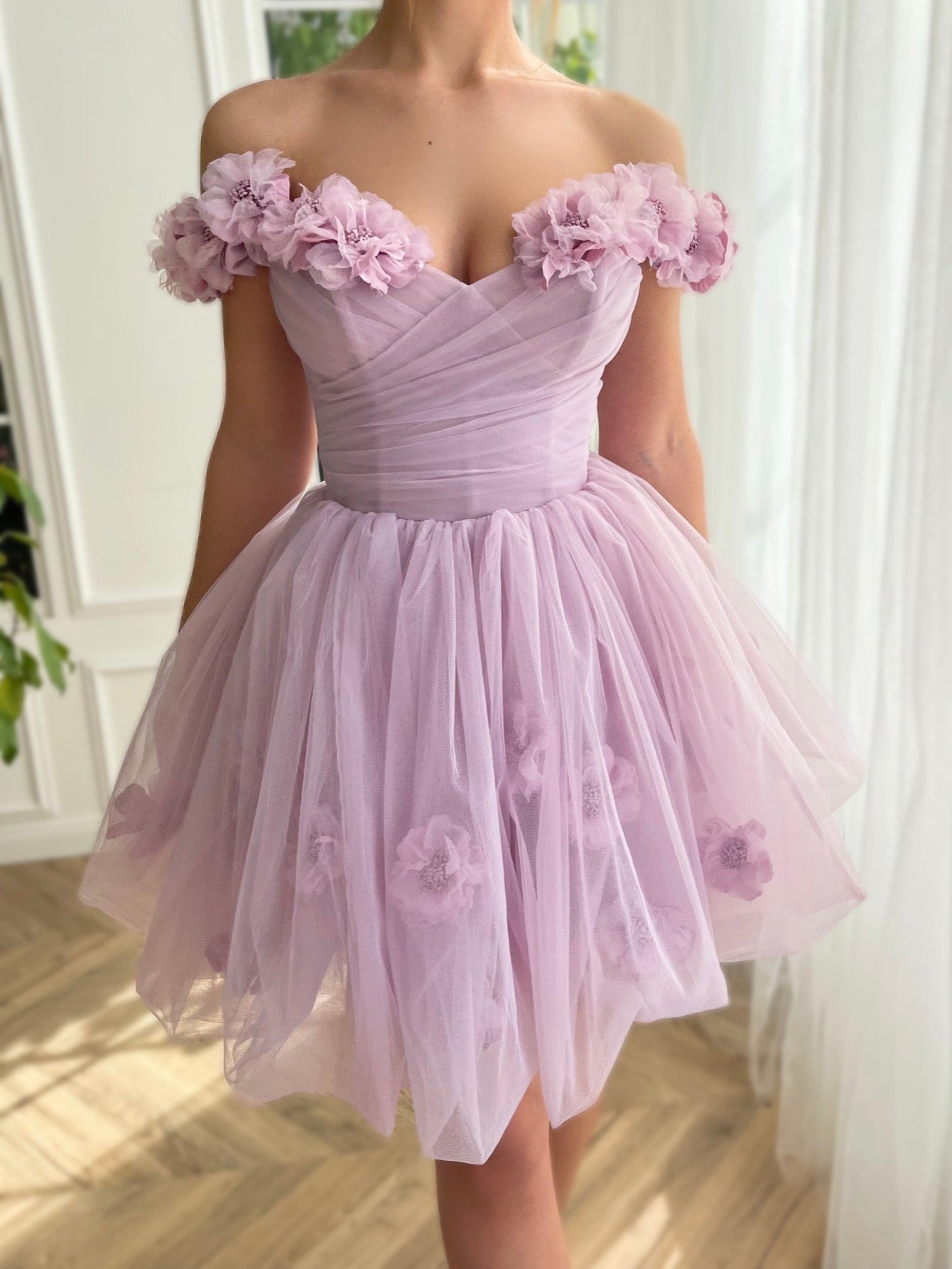 Lilac Corset Strapless Short Tulle Homecoming Dress - Fashionpara