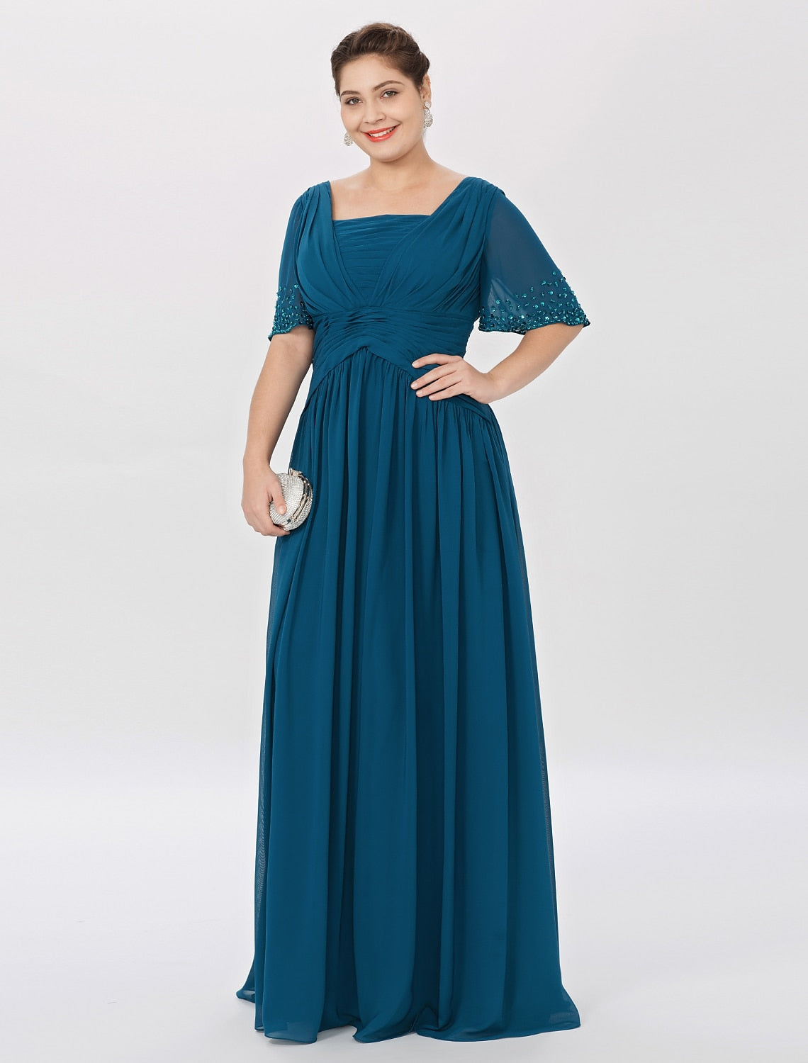 A-Line/Princess Square Neck Floor-Length Mother of the Bride Dresses - View 3 | FashionDia