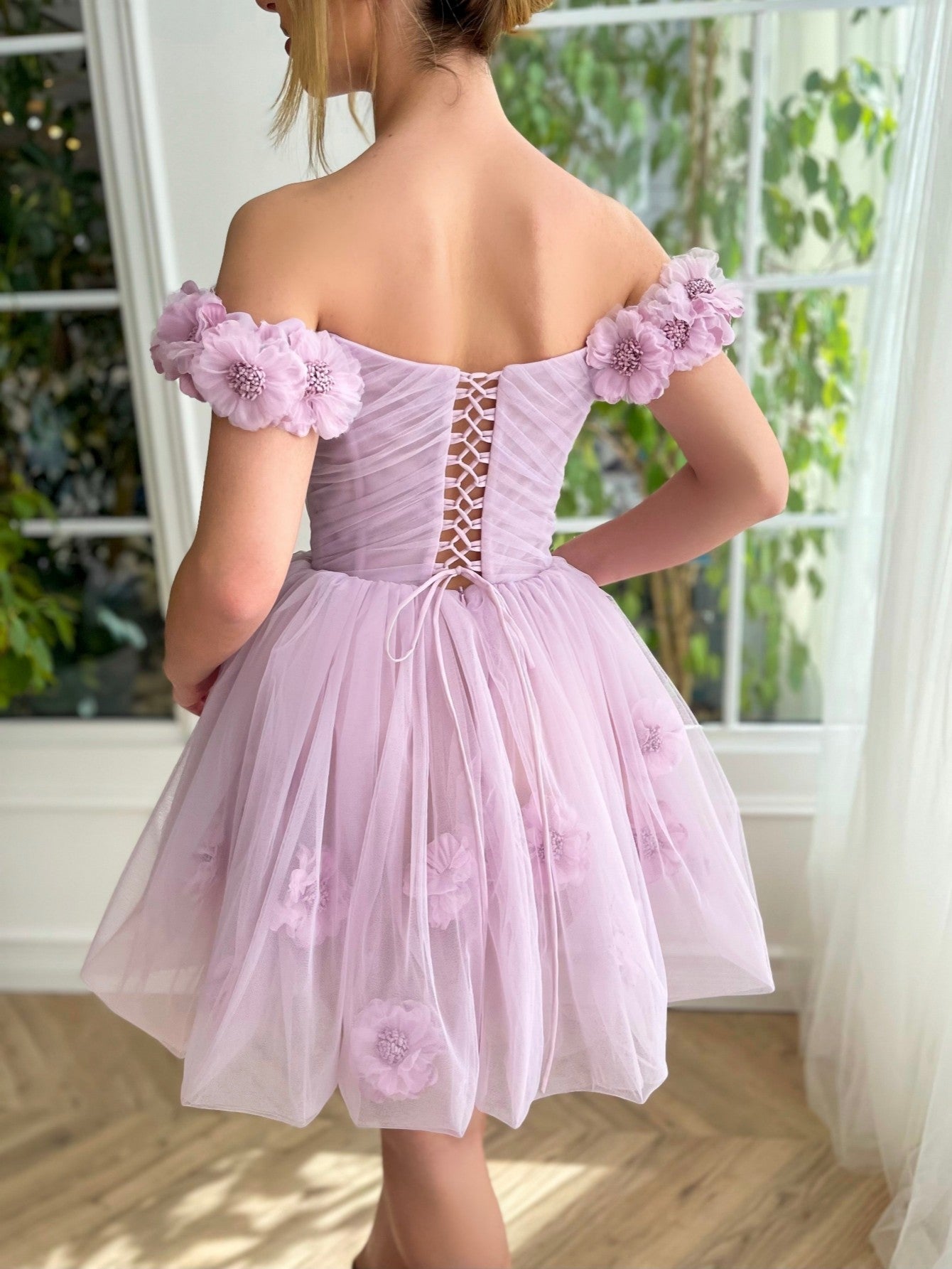 Lilac Corset Strapless Short Tulle Homecoming Dress - Fashionpara