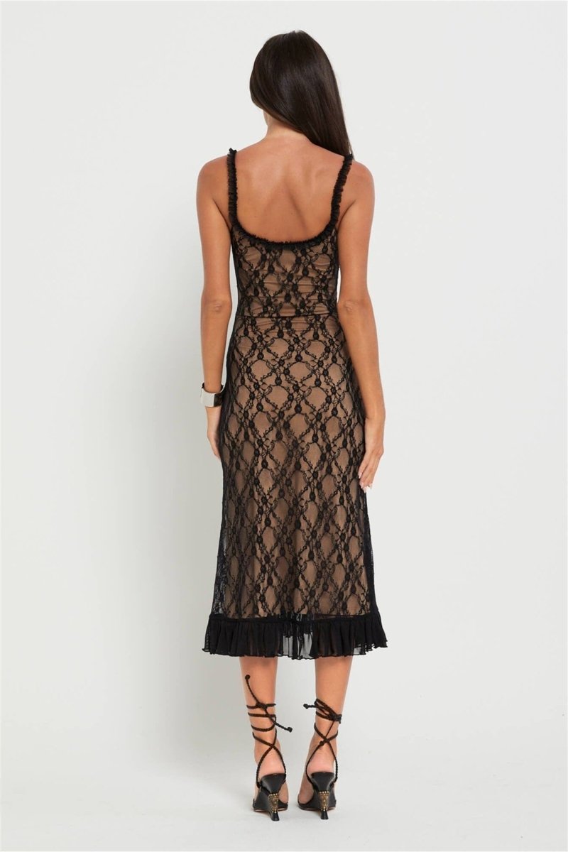 Daniela Effortless Maxi Dress with Ruffles and Floral Lace Premium Wardrobe Essential