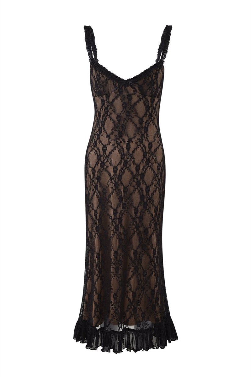 Daniela Effortless Maxi Dress with Ruffles and Floral Lace Premium Wardrobe Essential