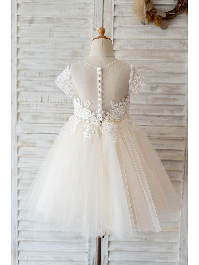Ivory Ball Gown Tulle Jewel Neck Wedding Birthday Flower Girl Dresses - View 2 | VelvetHem