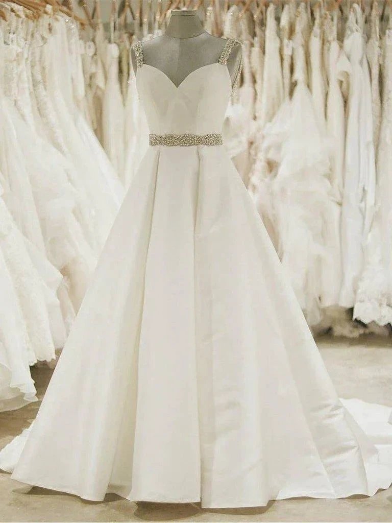 Ivory Ball Gown Wedding Dresses Spaghetti Strap Beaded Bridal Dress (ZD15378) - View 2 | VelvetHem