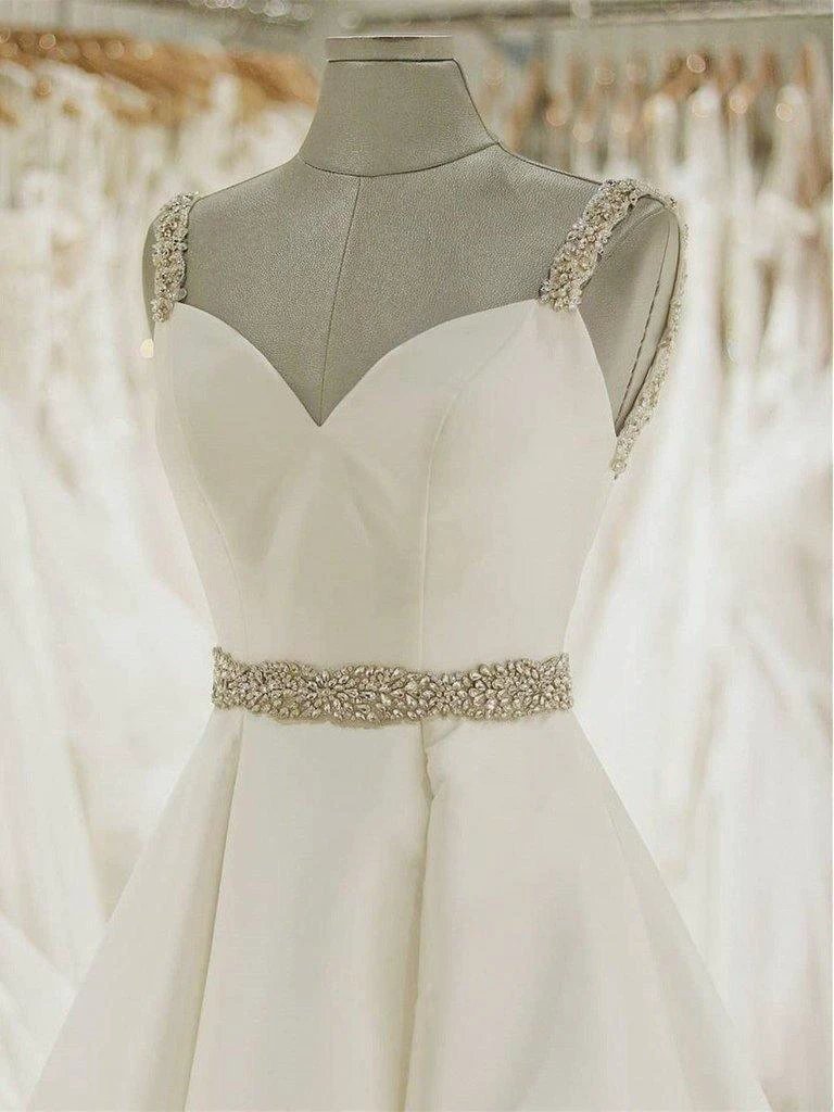 Ivory Ball Gown Wedding Dresses Spaghetti Strap Beaded Bridal Dress (ZD15378)