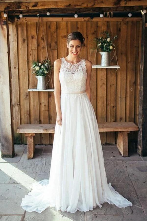 Ivory Beach Wedding Dress Lace Boho Bridal Gown With Train (ZD16259)