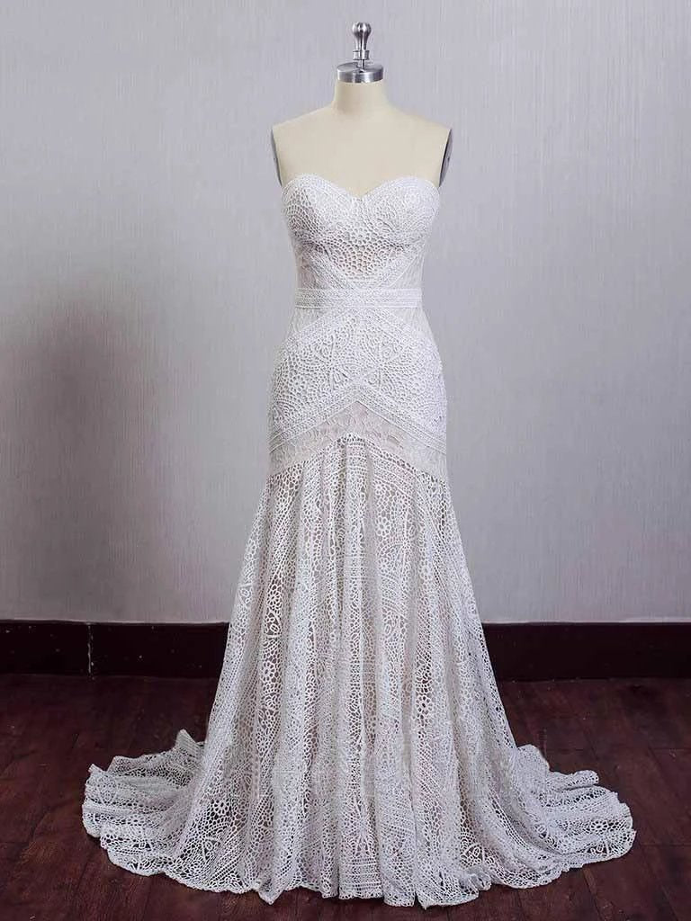 Ivory Lace Beach Wedding Dresses Sweetheart Neck Wedding Dresses (ZD16287)