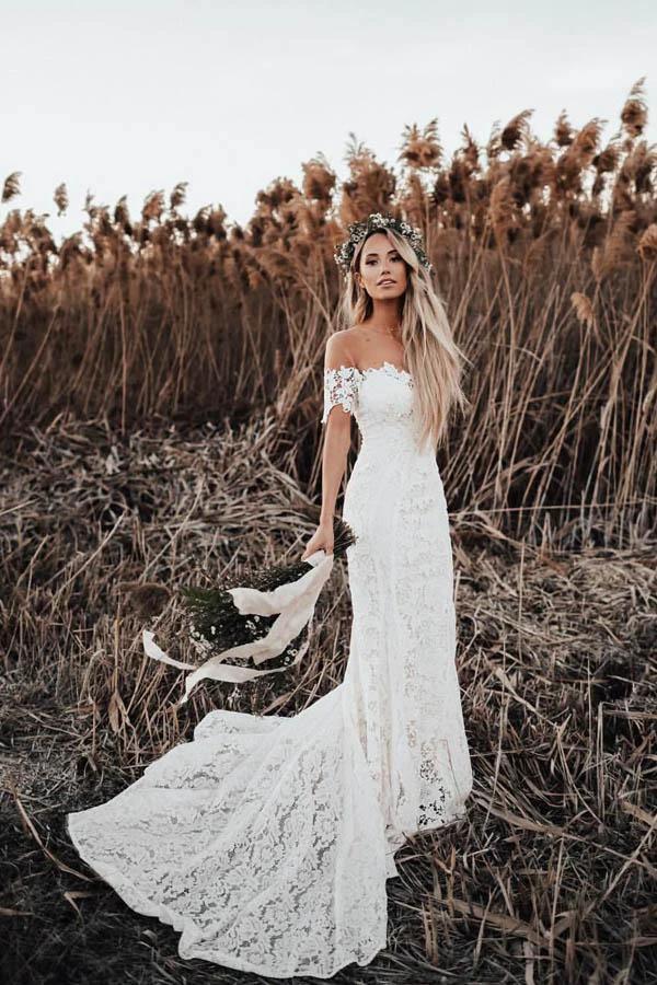 Ivory Mermaid Lace Wedding Dresses Neckline Beach Wedding Dress (ZD16283) - View 2 | VelvetHem