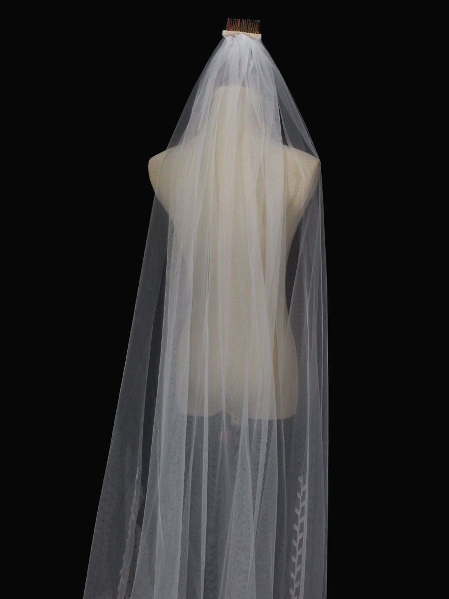 Ivory One-Tier Tulle Finished Edge Waterfall Long Wedding Veils