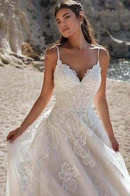 Ivory Spaghetti Straps Floor Length A-Line Wedding Dress (ZD14882)