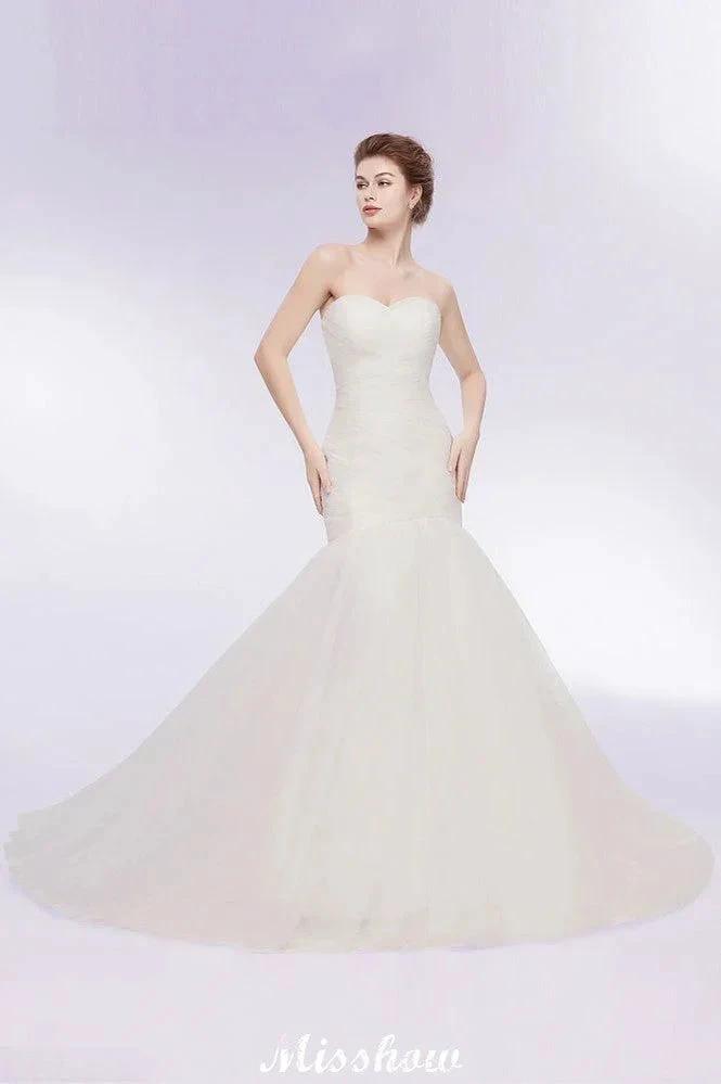 Ivory Tulle Sweetheart Mermaid Strapless Wedding Dresses with Lace-up (ZD13955) - View 7 | VelvetHem