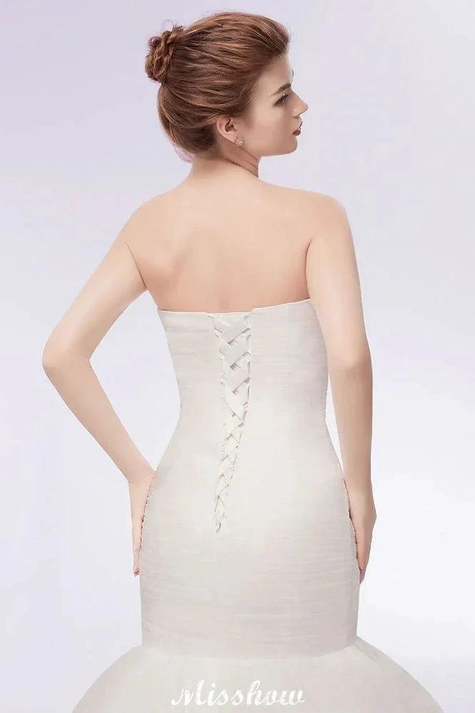 Ivory Tulle Sweetheart Mermaid Strapless Wedding Dresses with Lace-up (ZD13955)