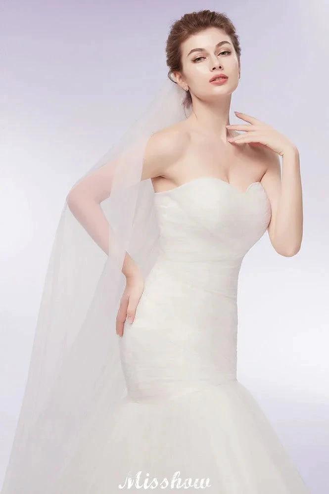 Ivory Tulle Sweetheart Mermaid Strapless Wedding Dresses with Lace-up (ZD13955)