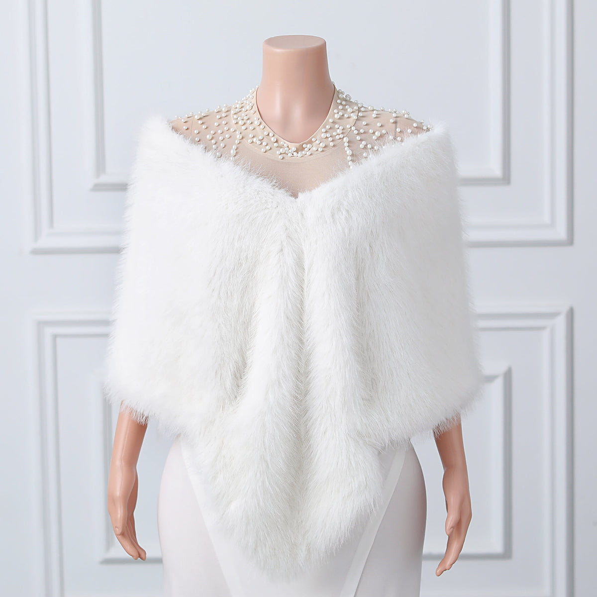 Ivory V-neck Neckline Shawl Winter Wedding Shawl