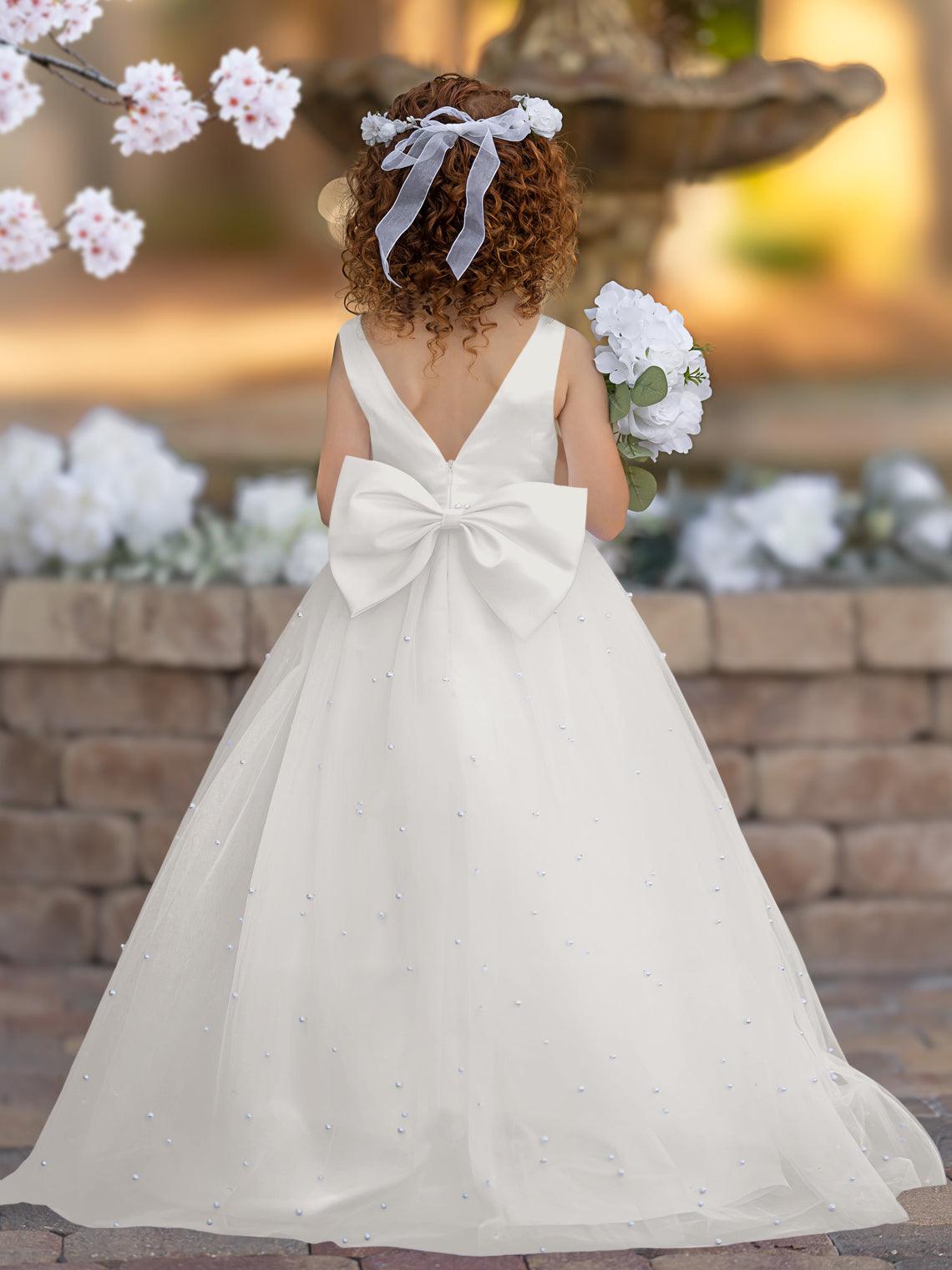 Elegant Princess Ball Gown Satin & Tulle Flower Girl Dress - View 13 | VelvetHem