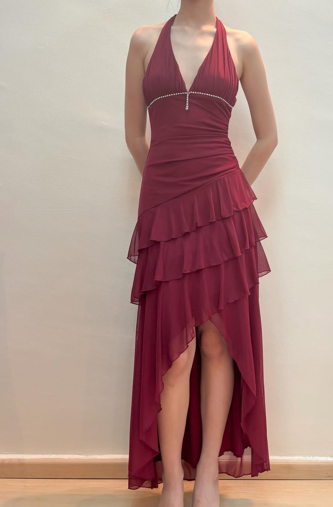 Halter Long Prom Dress Layered Formal Evening Party Gown J8547