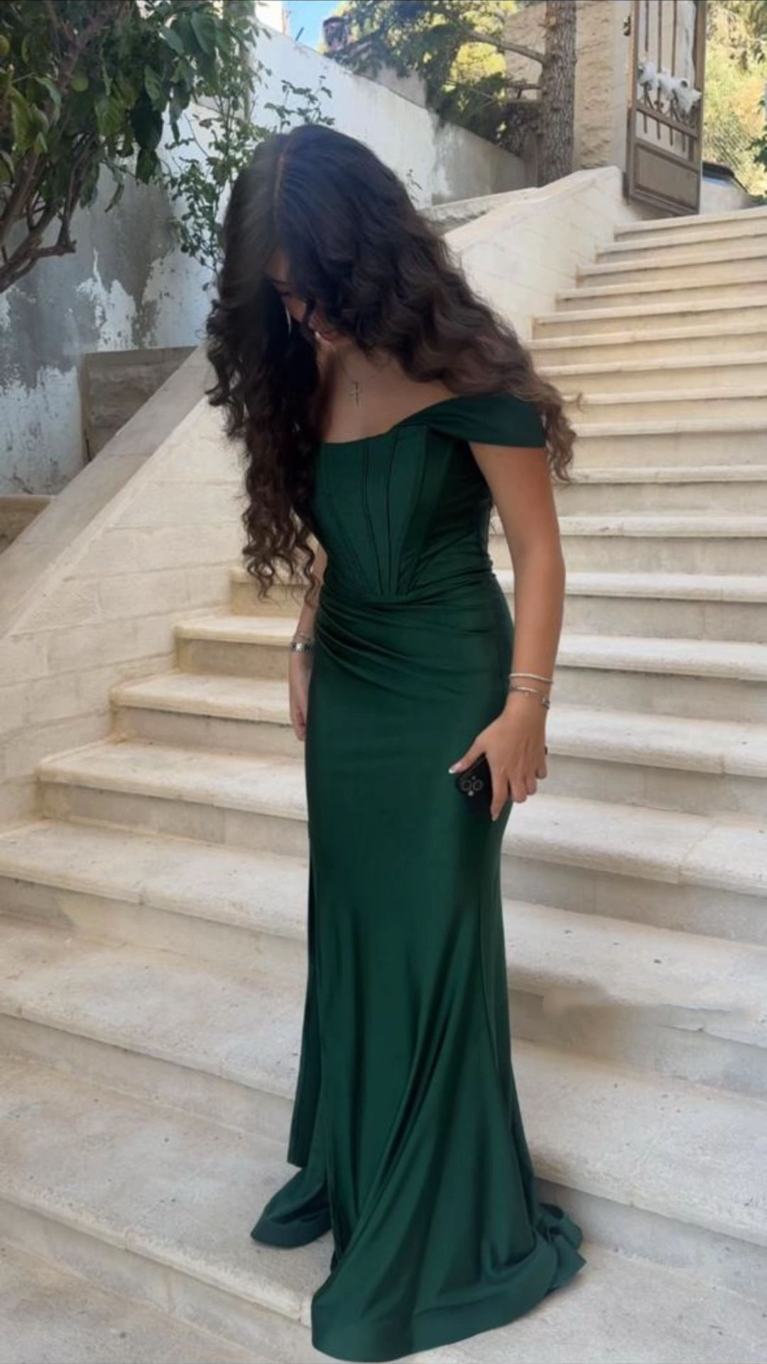 Off The Shoulder Long Prom Dress Green Evening Party Gown J8679
