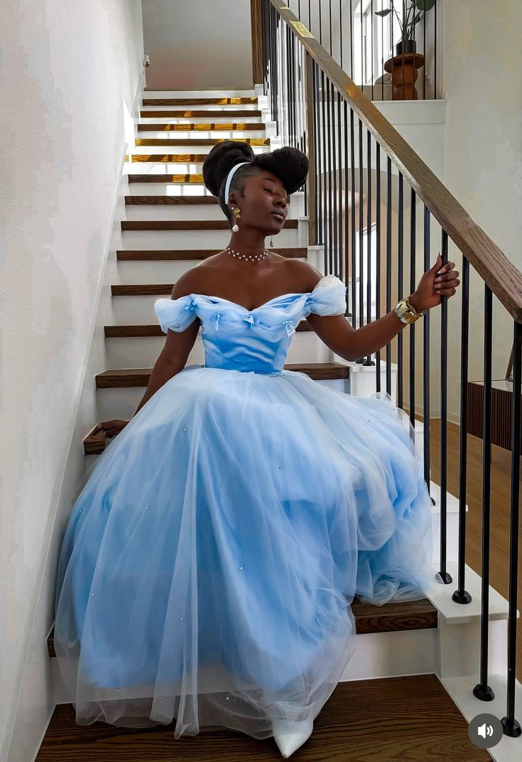 Off The Shoulder A Line Blue Princess Gown Formal Prom Dress J8684