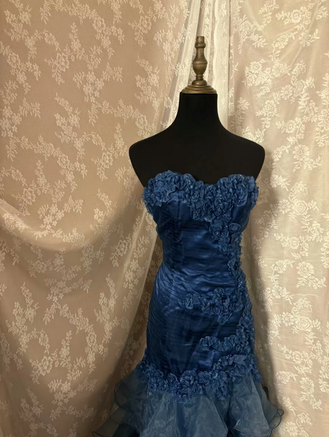 Navy Blue Mermaid Pleated Long Prom Dress Vintage Evening Dress