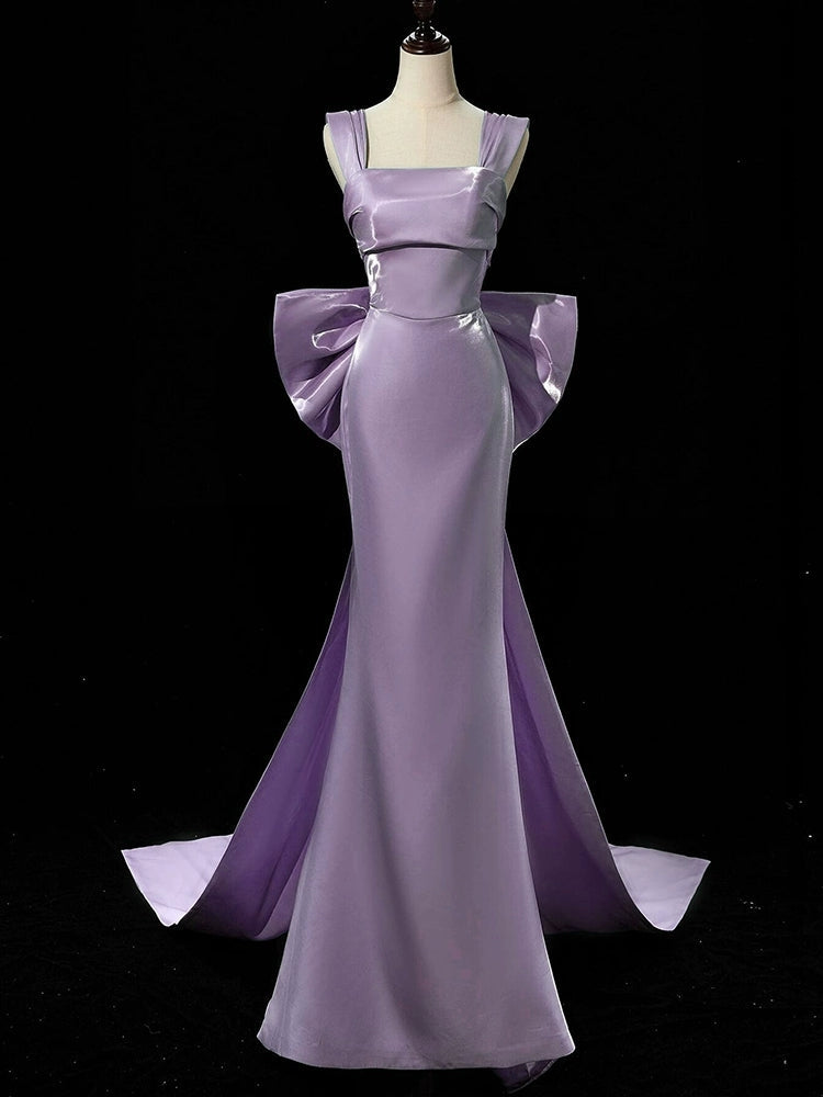 Light Purple Mermaid Long Prom Dress With Bow Formal Evening Dress For Teens