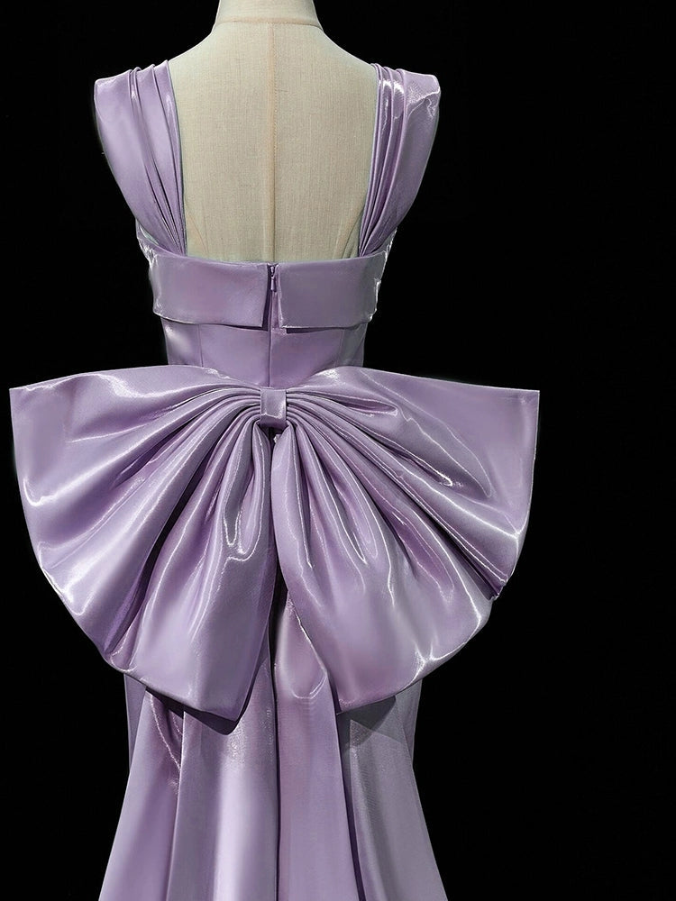 Light Purple Mermaid Long Prom Dress With Bow Formal Evening Dress For Teens