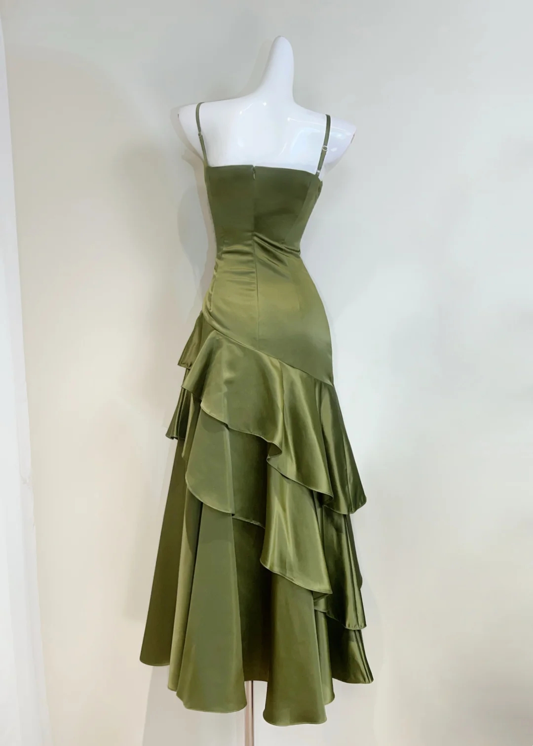 A-Line Green Long Prom Dress Ruffle Evening Gowns