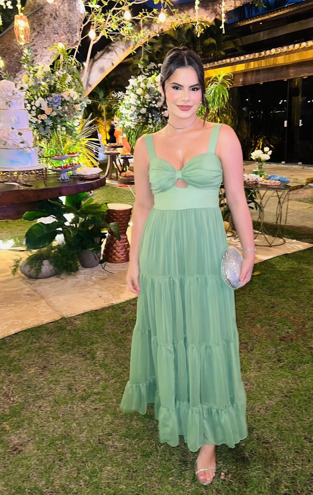 A Line Green Long Prom Dress Wedding Guest Dress J8709