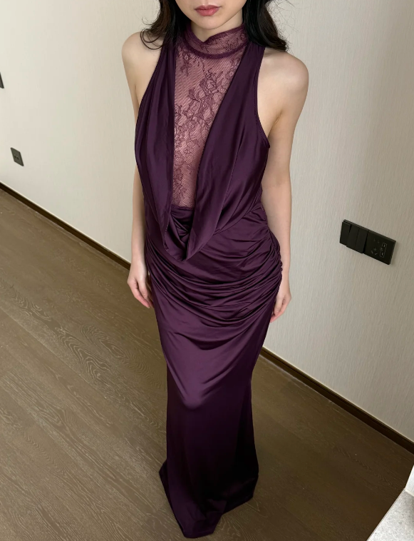 Purple Sheath Satin Long Prom Dress Evening Party Dress