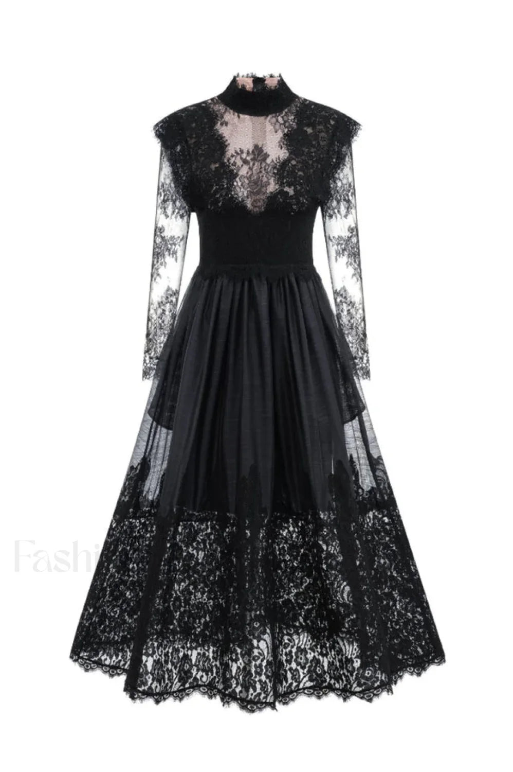 Jamie Black Floral Charming Lace Stitching Dress