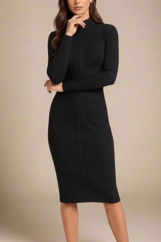 Jane Long Sleeve Bodycon Midi Dress - Classic Black