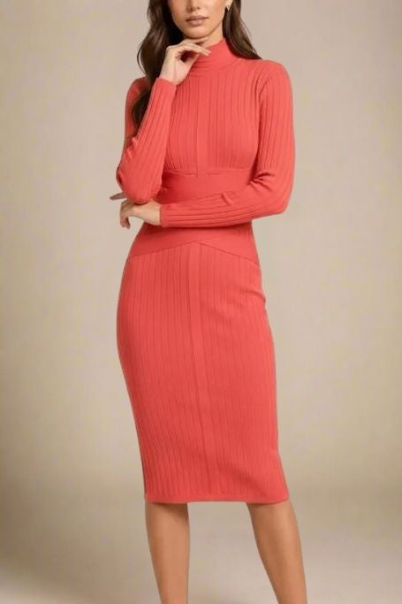 Jane Long Sleeve Bodycon Midi Dress - Lipstick Red