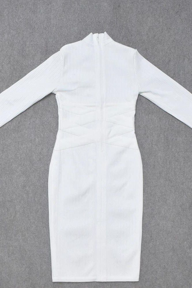 Jane Long Sleeve Bodycon Midi Dress - White Pearl