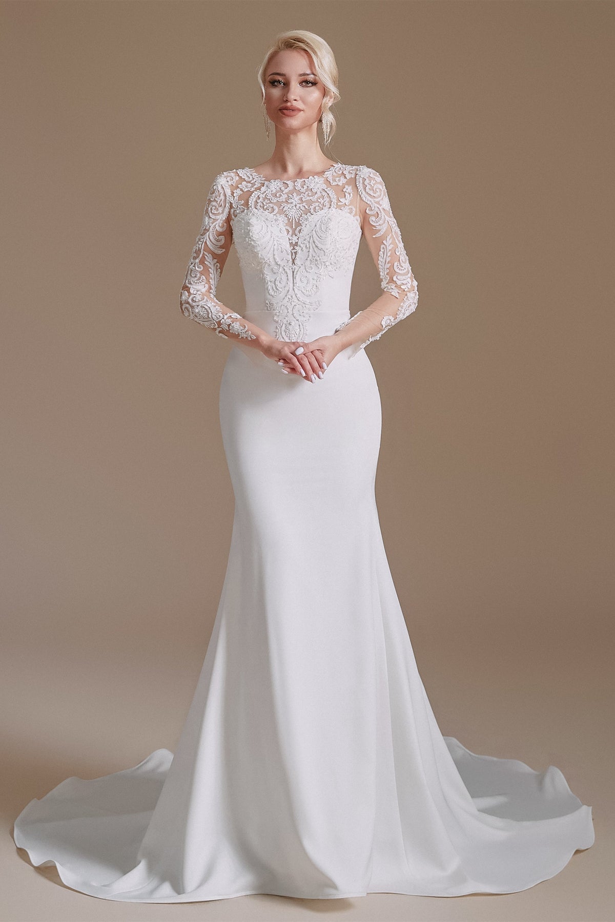 Jewel Lace Long Sleeves Mermaid Wedding Dress