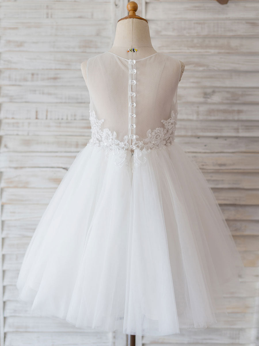 Jewel Neck Lace Sleeveless Short Princess Beaded Kids Social Party Dresses