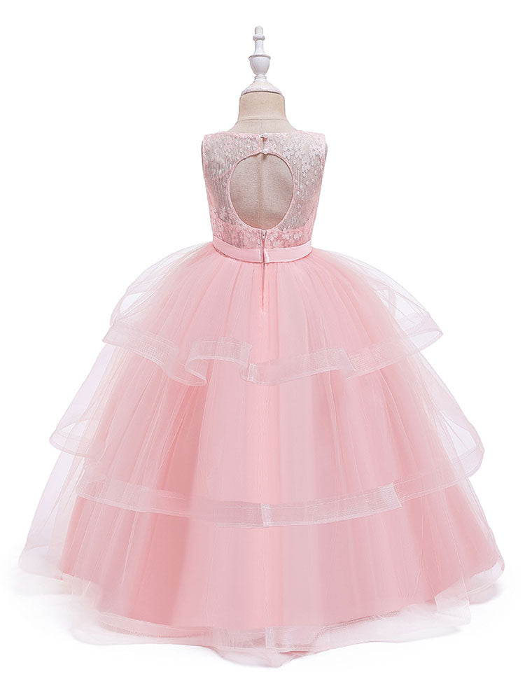 Jewel Neck Tulle Sleeveless Ankle Length Princess Kids Social Party Dresses