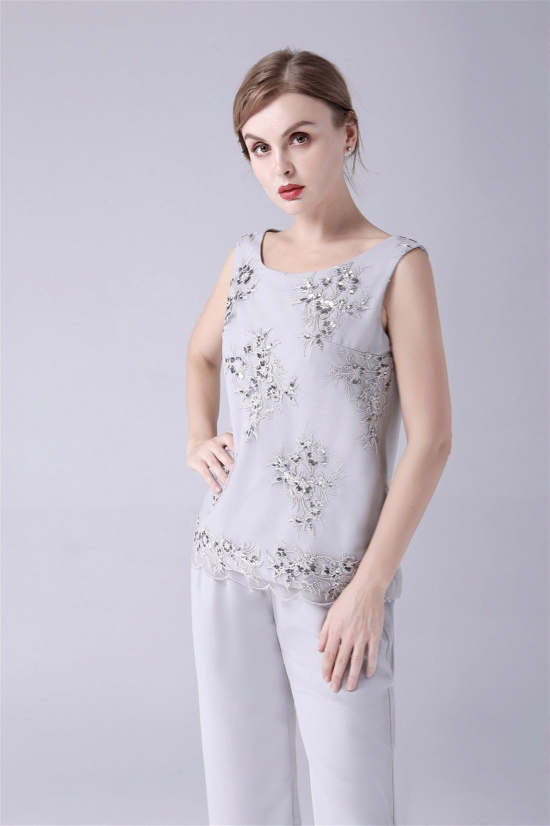 Jewel Strap Lace Sleeveless Casual mother's dress