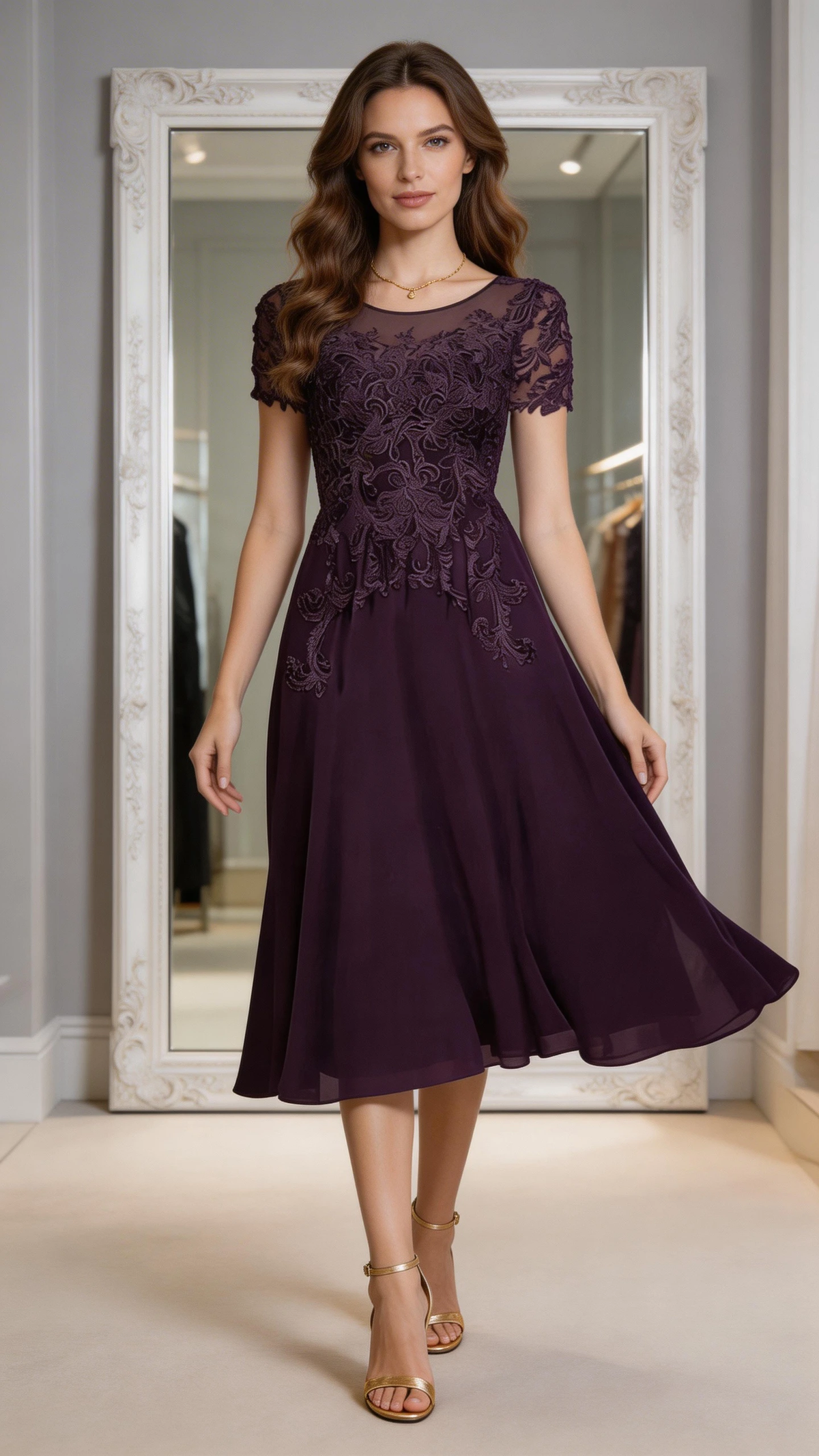 Elegant Dark Purple Lace Chiffon Mother of the Bride Formal Gown by ZAPDRESS