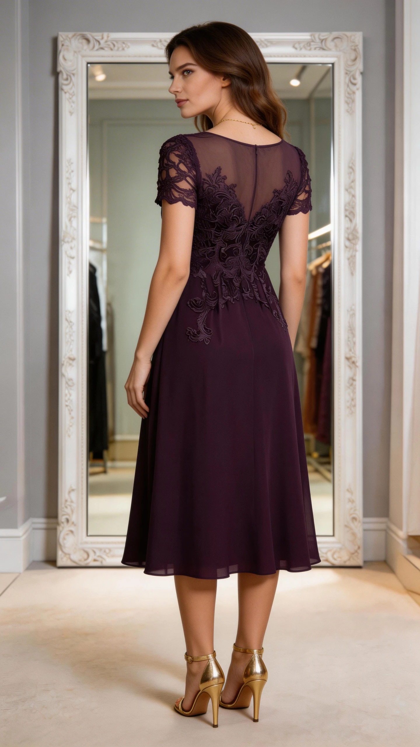 Dark Purple Lace Chiffon Mother Of The Bride Dress With Elegant Gown (ZD17080)