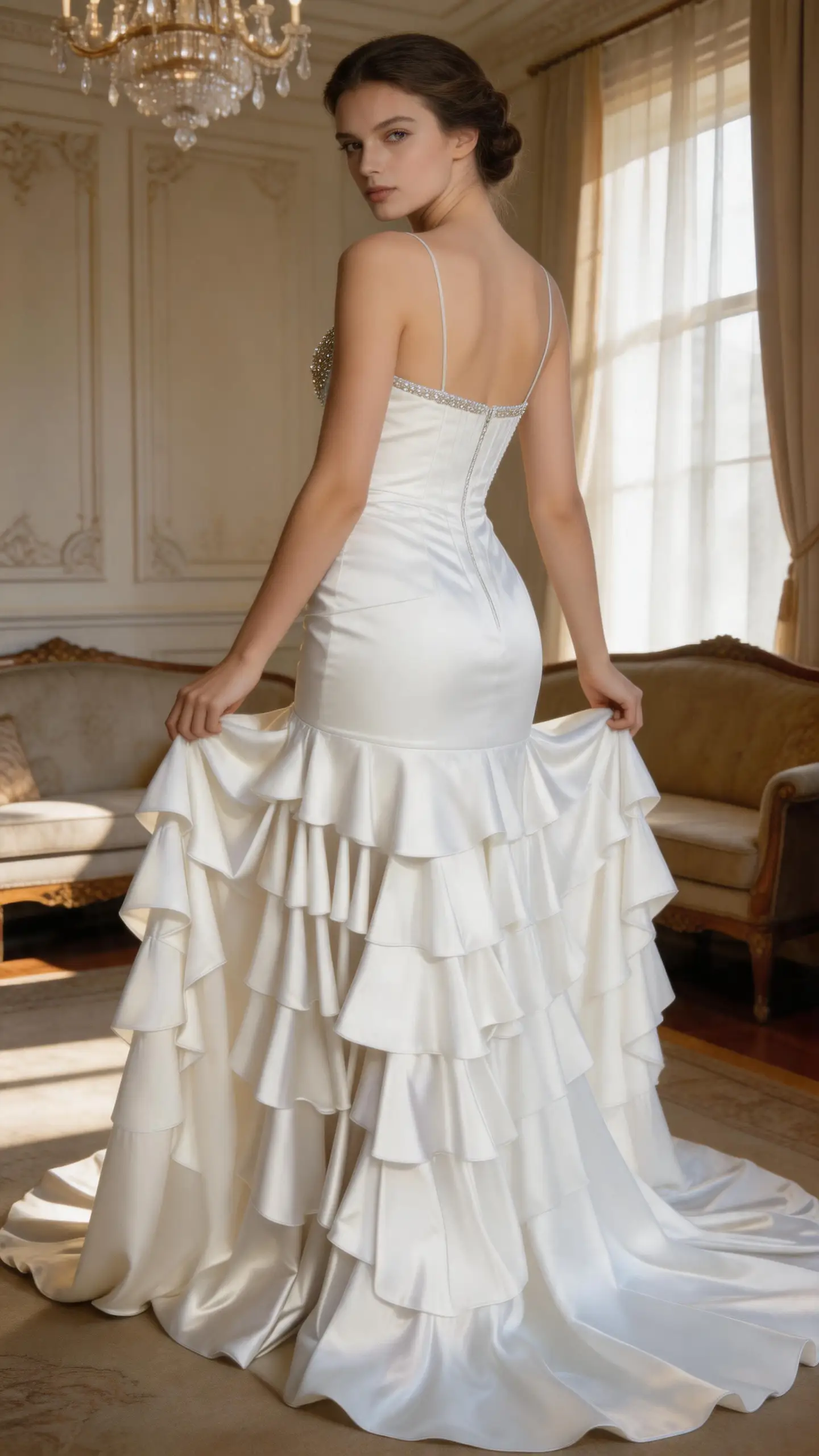 Blush Off Shoulder Mermaid Tiered Satin Gown Corset Bodice Formal Evening Dress (ZD16840)