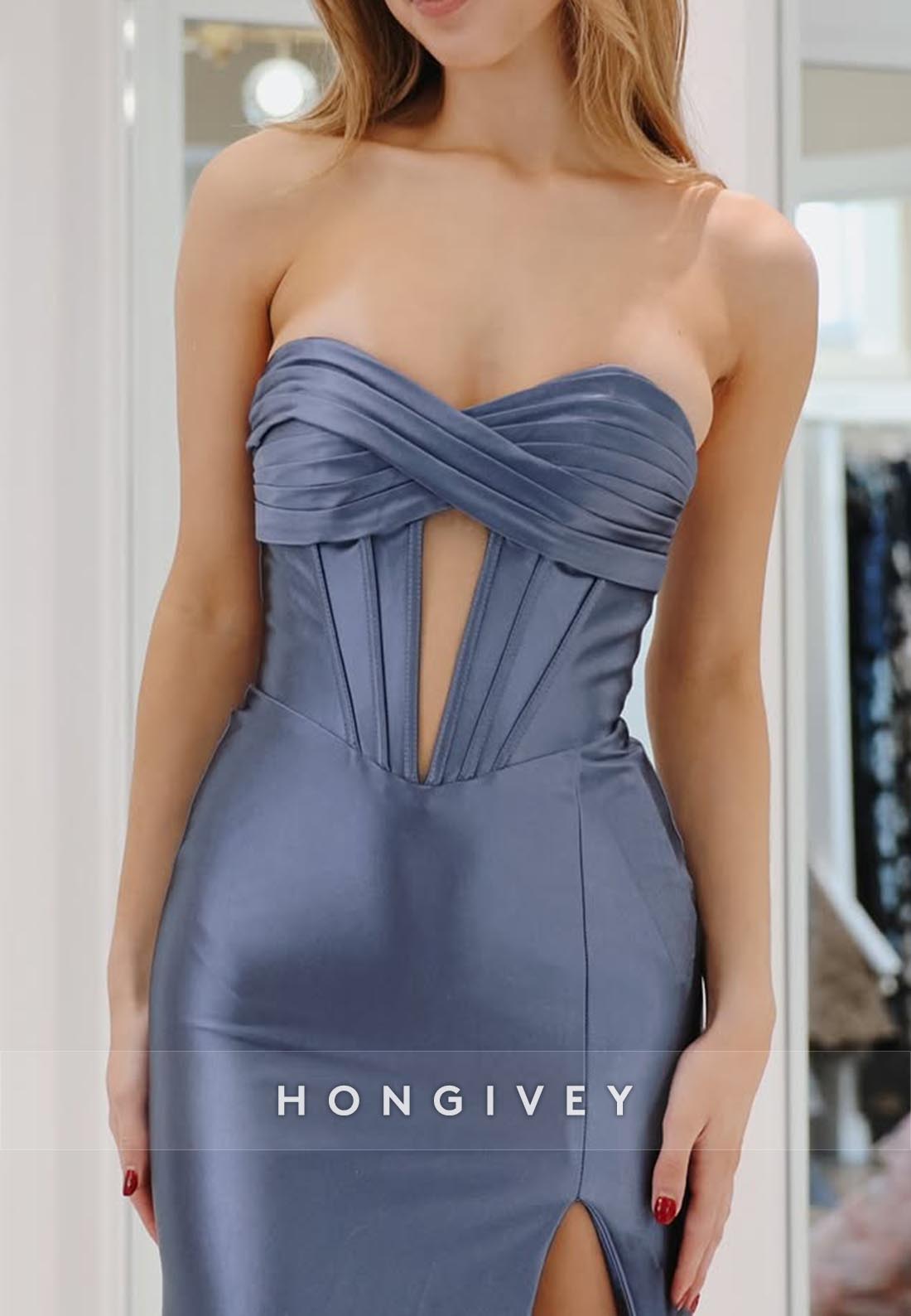 Sweetheart Ruched High Slit Mermaid Sexy Evening Prom Dresses