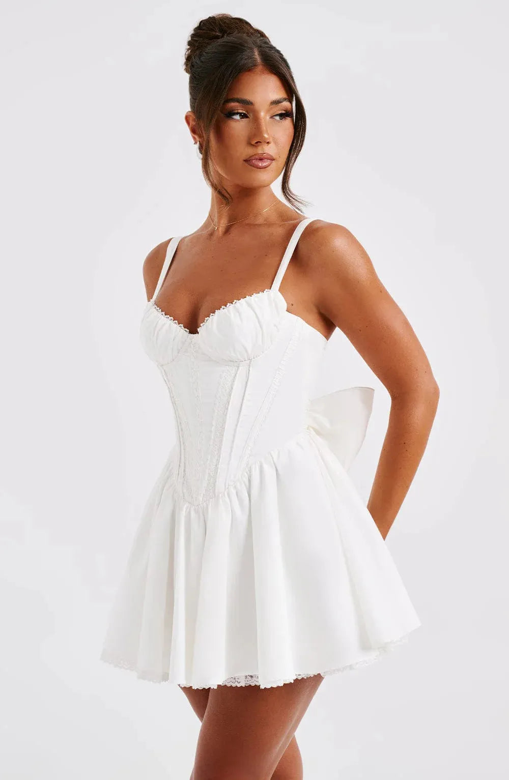 Fancy Satin Simple Formal Prom Dresses Mini Sweetheart Collar Backless Sleeveless A-Line Evening Dress Pleats Tiered Bride Gowns