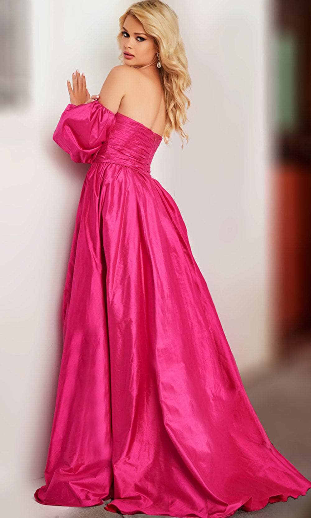 Taffeta Puff Sleeve A-line Gown - View 2 | VelvetHem