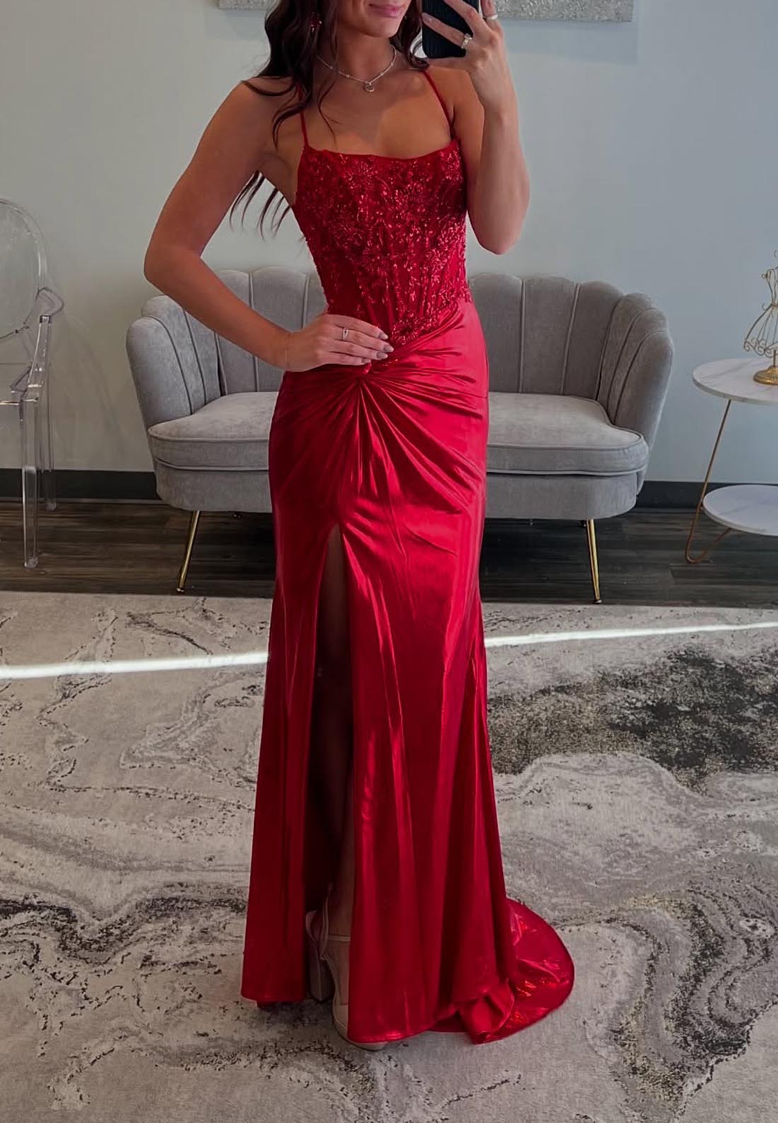 Spaghetti Straps Lace Appliques Mermaid Prom Dresses