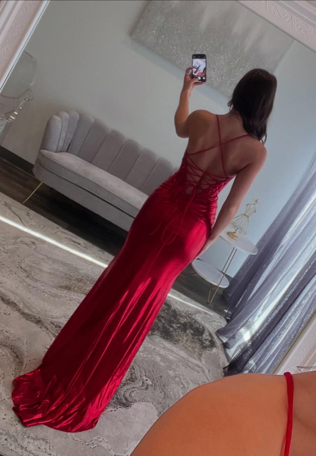 Spaghetti Straps Lace Appliques Mermaid Prom Dresses
