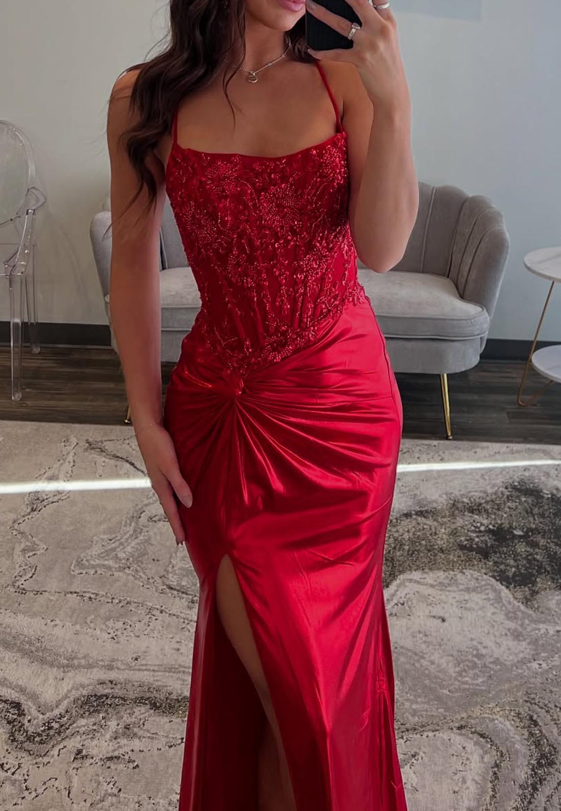 Spaghetti Straps Lace Appliques Mermaid Prom Dresses