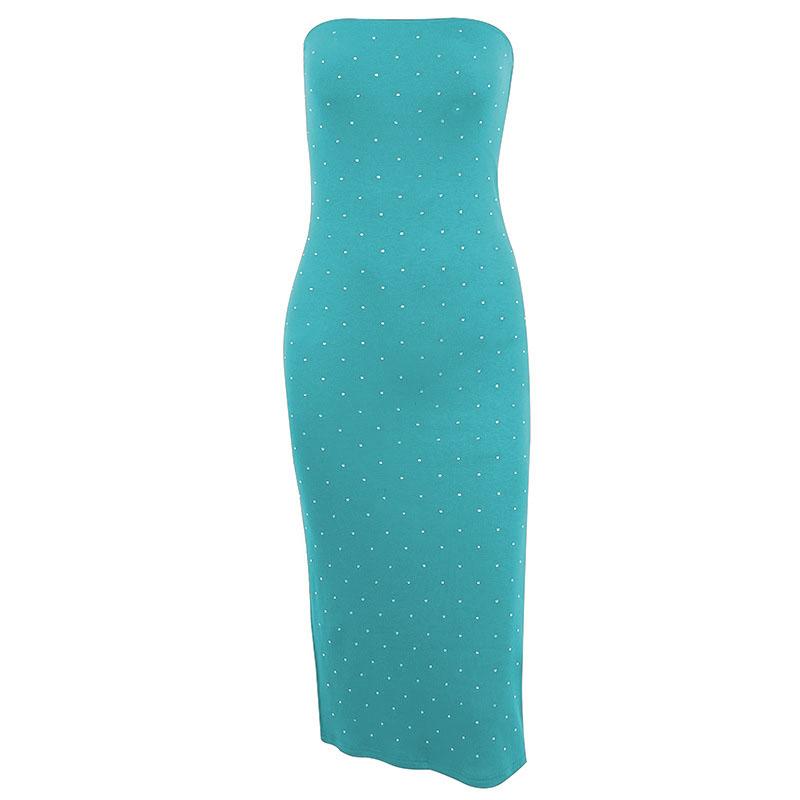 Solid beaded slit backless tube midi dress