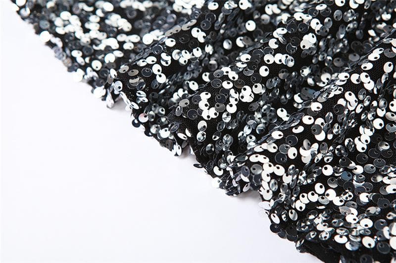 Glitter patchwork off shoulder gloves mini dress