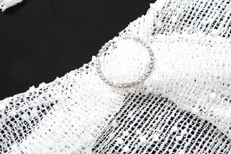 Textured see through o ring irregular long sleeve ruched mini dress